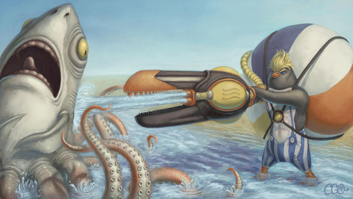 Gorfou, protecteur de la plage Illustration par Cédric Godin Olicard.